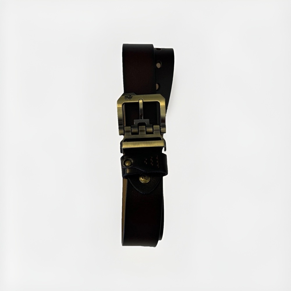 Bison Denim Mens Dark Brown 100% Leather‎ Belt Brass Roller Buckle Size 46 115cm - Picture 2 of 9